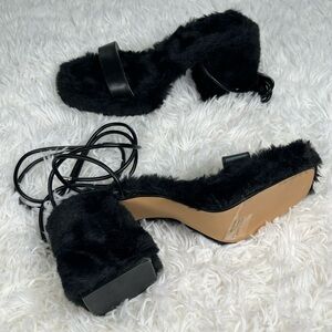Ego | Itzayana | Black Faux Fur Heeled Sandals